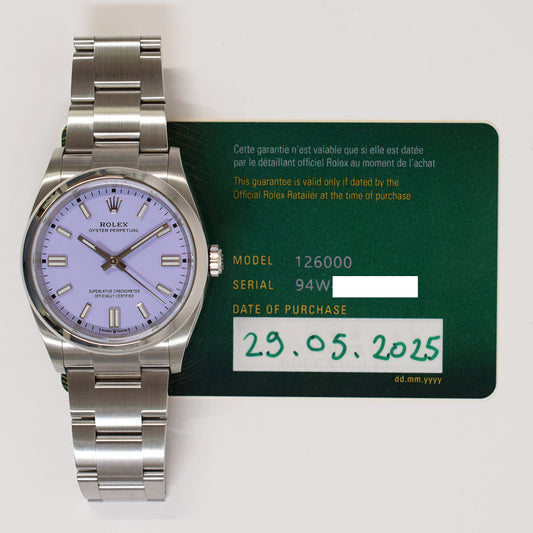Rolex Oyster Perpetual 36mm Lavender Dial 126000 (2025)