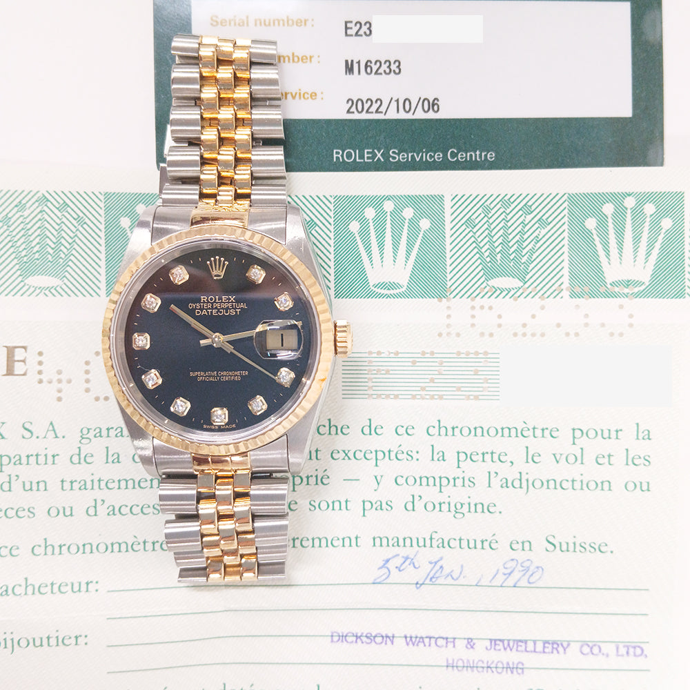 Rolex Datejust 36mm Black Diamond Dial 16233 (1990)