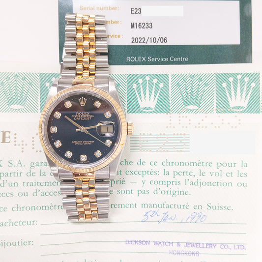 Rolex Datejust 36mm Black Diamond Dial 16233 (1990)