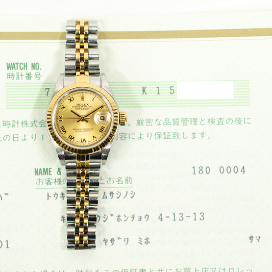 Rolex Lady Datejust 26mm Champagne Roman Dial 79173G (2001)