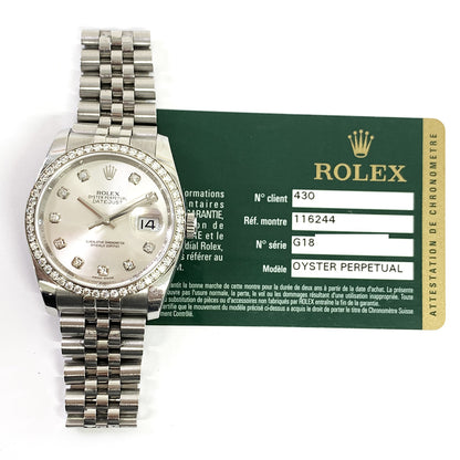 Rolex Datejust 36mm Silver Diamond Dial 116244