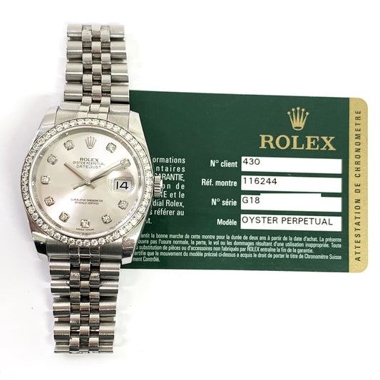 Rolex Datejust 36mm Silver Diamond Dial 116244