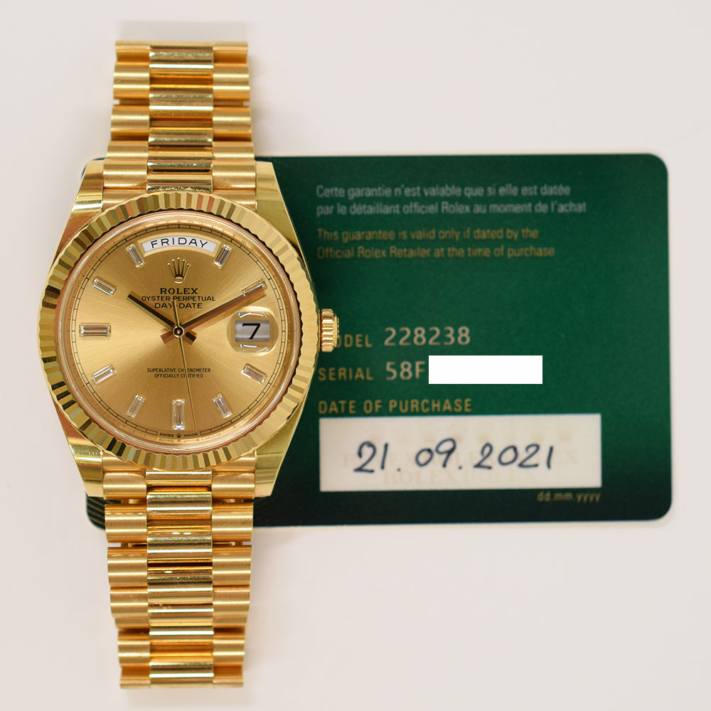 Rolex Day-Date 40mm Champagne Diamond Dial 228238A (2021)