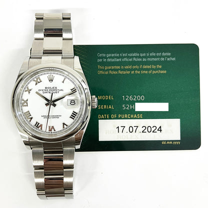 Rolex Datejust 36mm White Roman Dial 126200