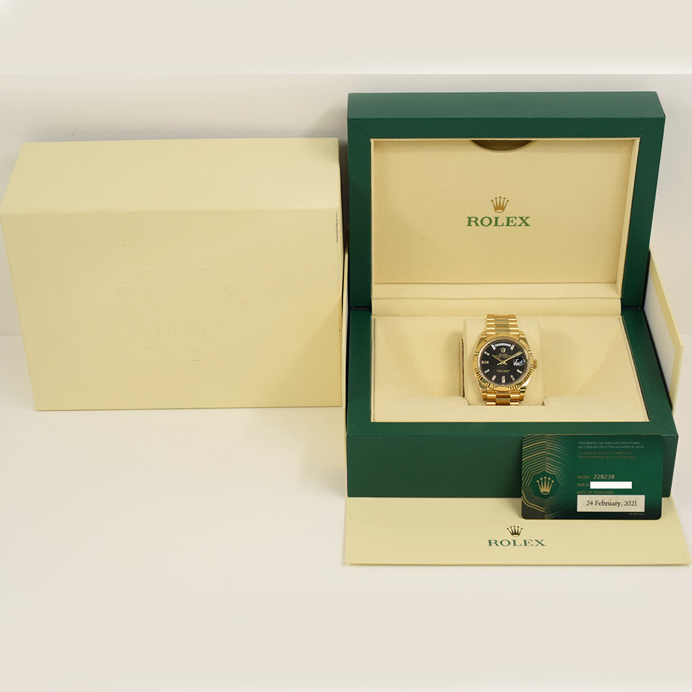 Rolex Day-Date 40mm Black Diamond Dial 228238A (2021)