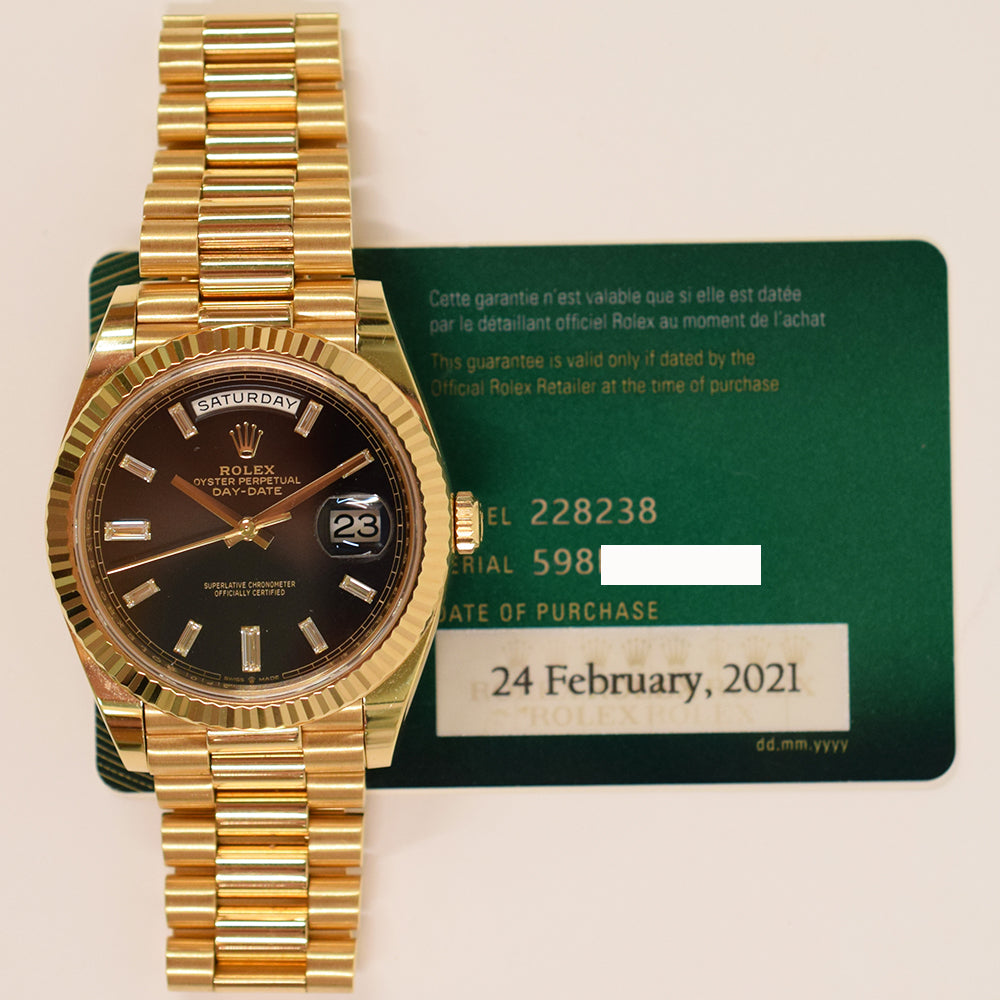 Rolex Day-Date 40mm Black Diamond Dial 228238A (2021)