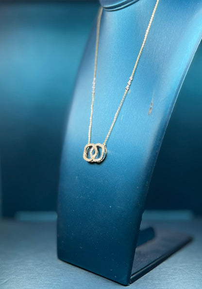 Attached White & Yellow Gold Circles Diamond Necklace