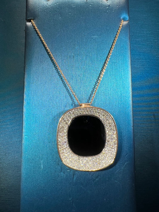 14k Yellow Gold Diamond Pendant with 67ct Diamonds and Onyx Stone