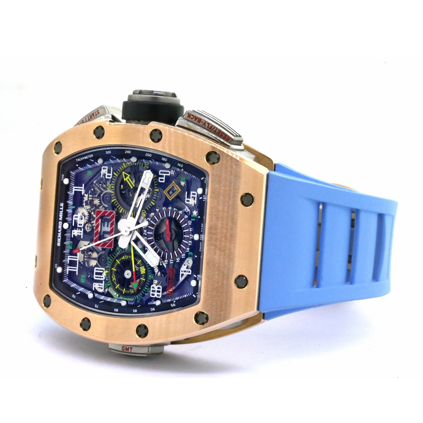 Richard Mille RM 11-02 Flyback Chronograph Dual Time Zone GMT Rose Gold Titanium Rubber Automatic Mens Watch