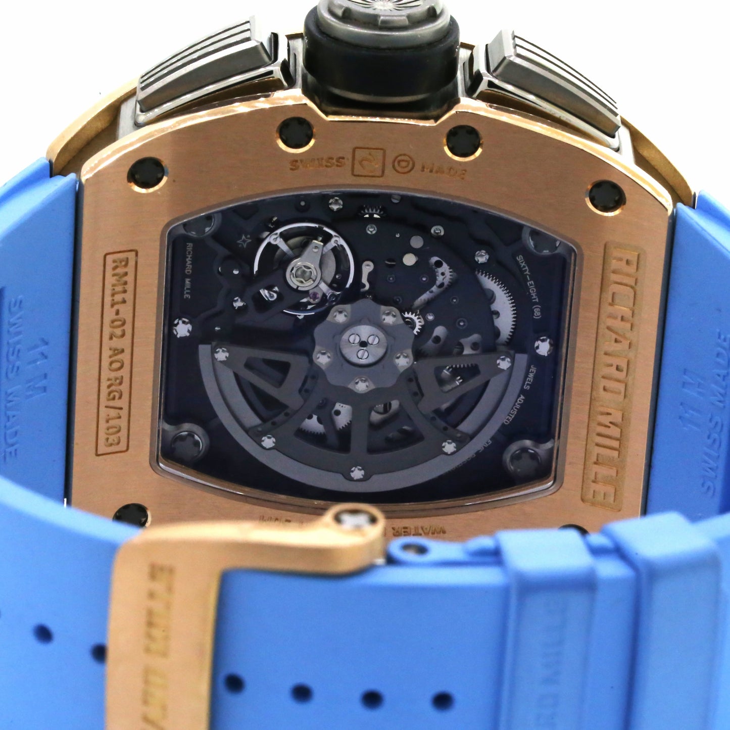 Richard Mille RM 11-02 Flyback Chronograph Dual Time Zone GMT Rose Gold Titanium Rubber Automatic Mens Watch